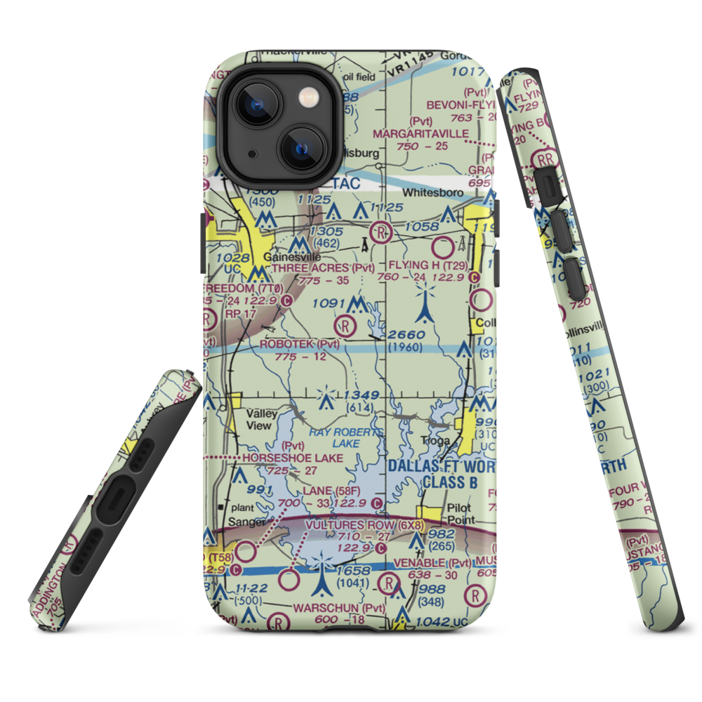 Robotek Airport (TX81) VFR Sectional  Tough iPhone Case iPhone 14 Plus model shown