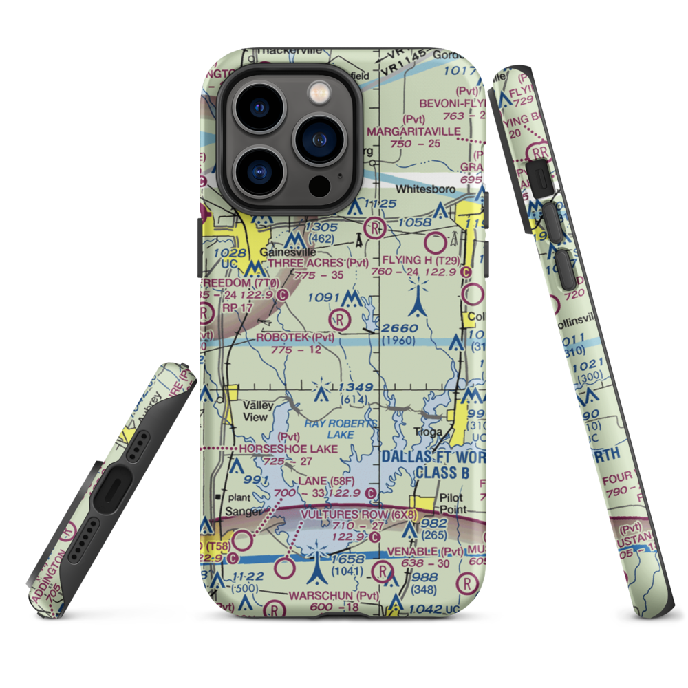 Robotek Airport (TX81) VFR Sectional  Tough iPhone Case iPhone 14 Pro Max model shown