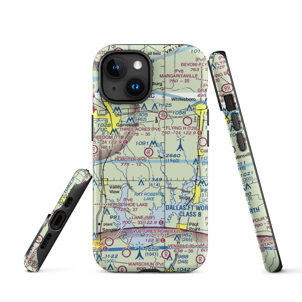 Robotek Airport (TX81) VFR Sectional  Tough iPhone Case iPhone 15 model shown