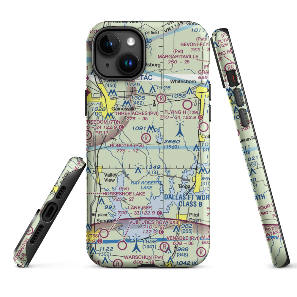 Robotek Airport (TX81) VFR Sectional  Tough iPhone Case iPhone 15 Plus model shown