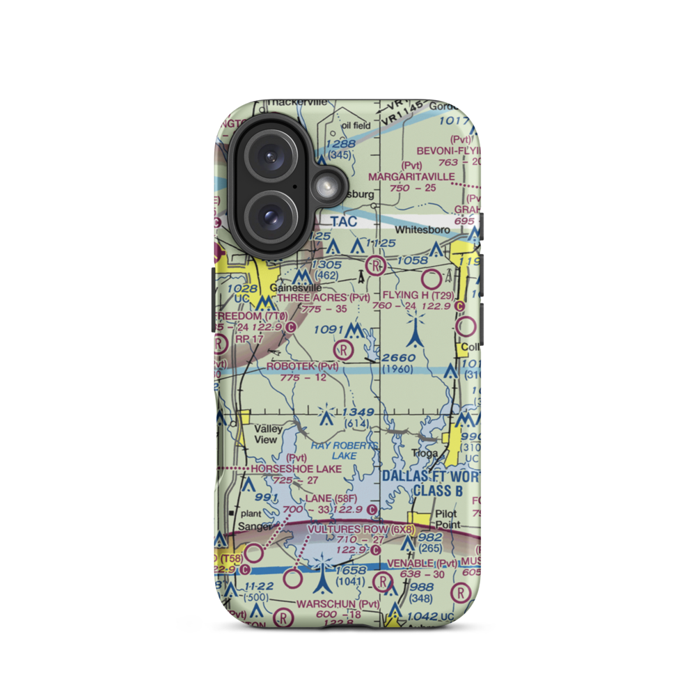 Robotek Airport (TX81) VFR Sectional  Tough iPhone Case iPhone 16 model shown