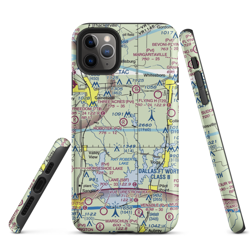 Robotek Airport (TX81) VFR Sectional  Tough iPhone Case iPhone 11 Pro Max model shown