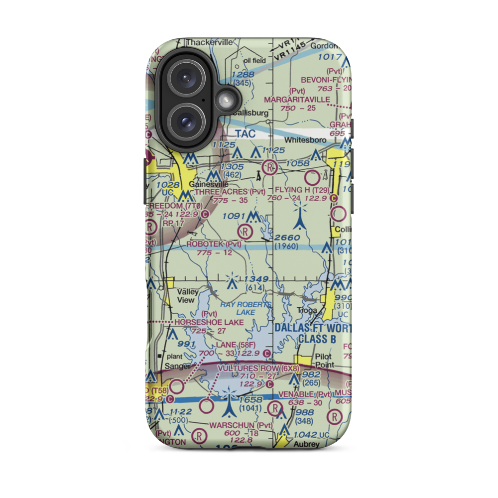 Robotek Airport (TX81) VFR Sectional  Tough iPhone Case iPhone 16 Plus model shown