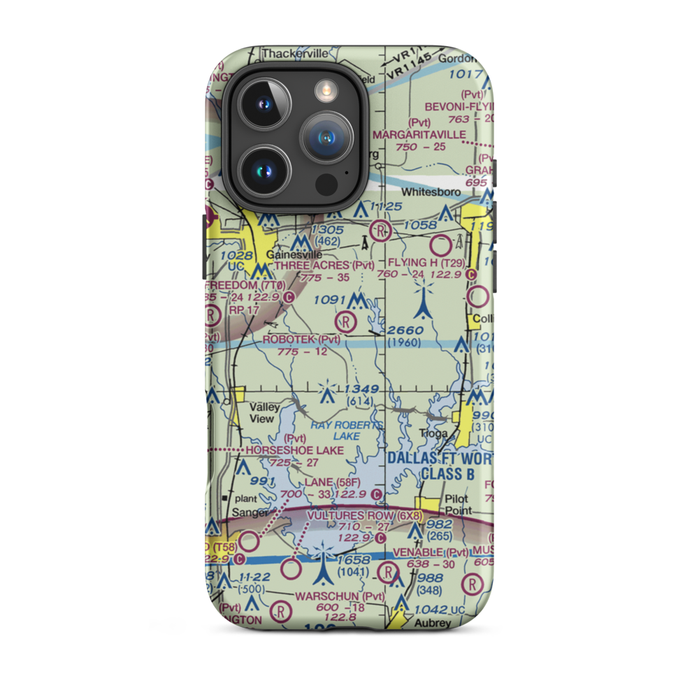 Robotek Airport (TX81) VFR Sectional  Tough iPhone Case iPhone 16 Pro Max model shown