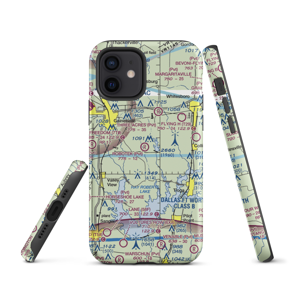 Robotek Airport (TX81) VFR Sectional  Tough iPhone Case iPhone 12 model shown