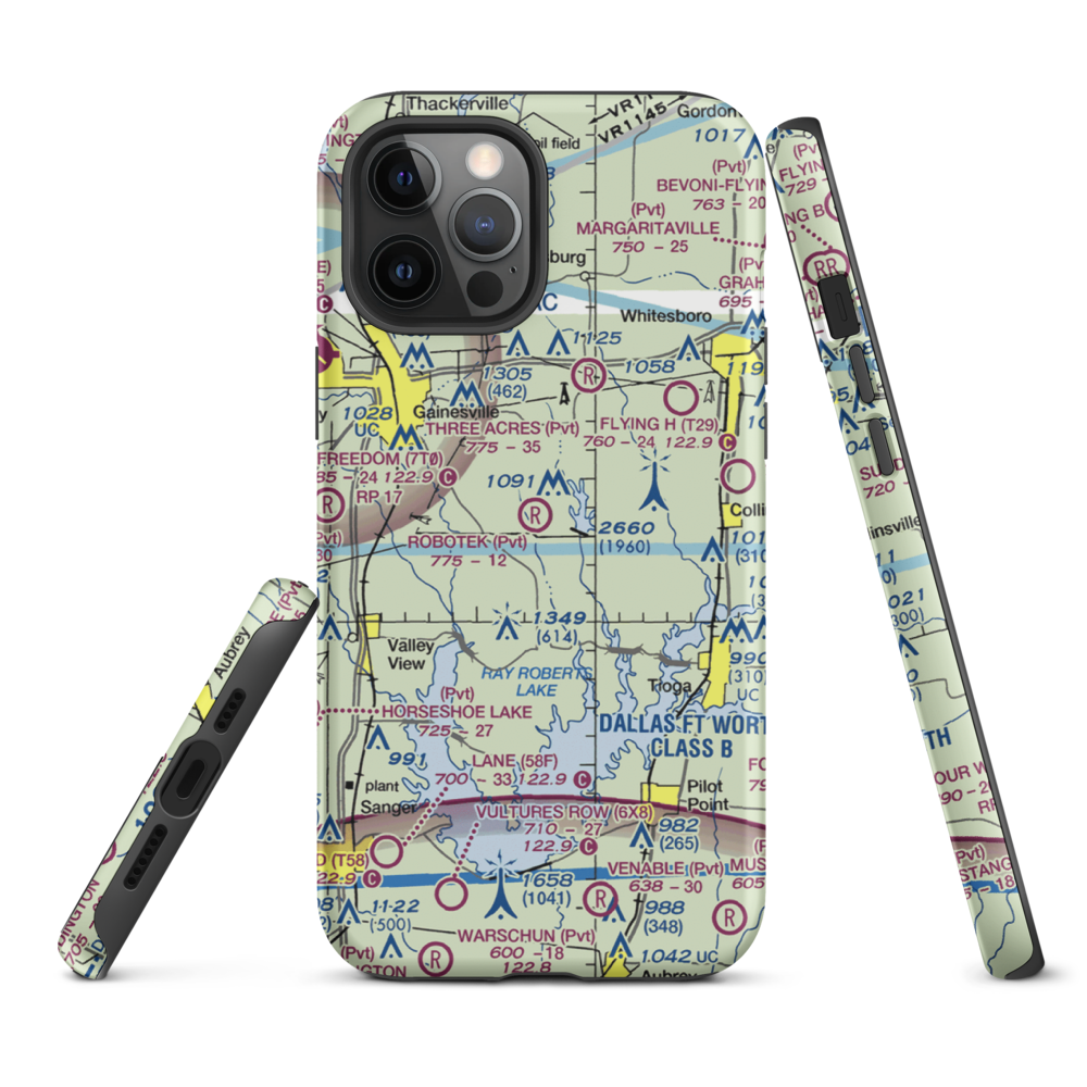 Robotek Airport (TX81) VFR Sectional  Tough iPhone Case iPhone 12 Pro Max model shown