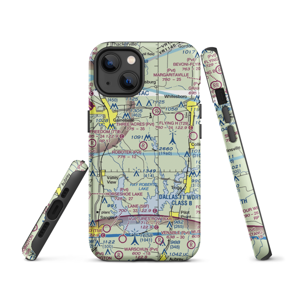 Robotek Airport (TX81) VFR Sectional  Tough iPhone Case iPhone 13 model shown