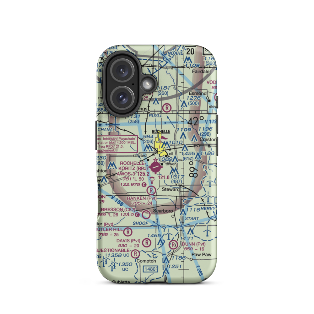 Rochelle Municipal Airport - Koritz Field (RPJ) VFR Sectional  Tough iPhone Case iPhone 16 model shown
