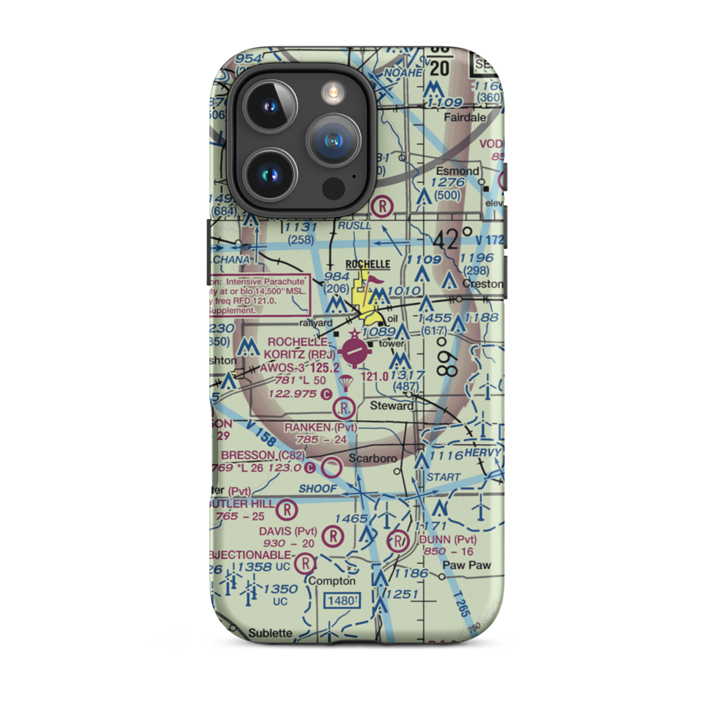 Rochelle Municipal Airport - Koritz Field (RPJ) VFR Sectional  Tough iPhone Case iPhone 16 Pro Max model shown