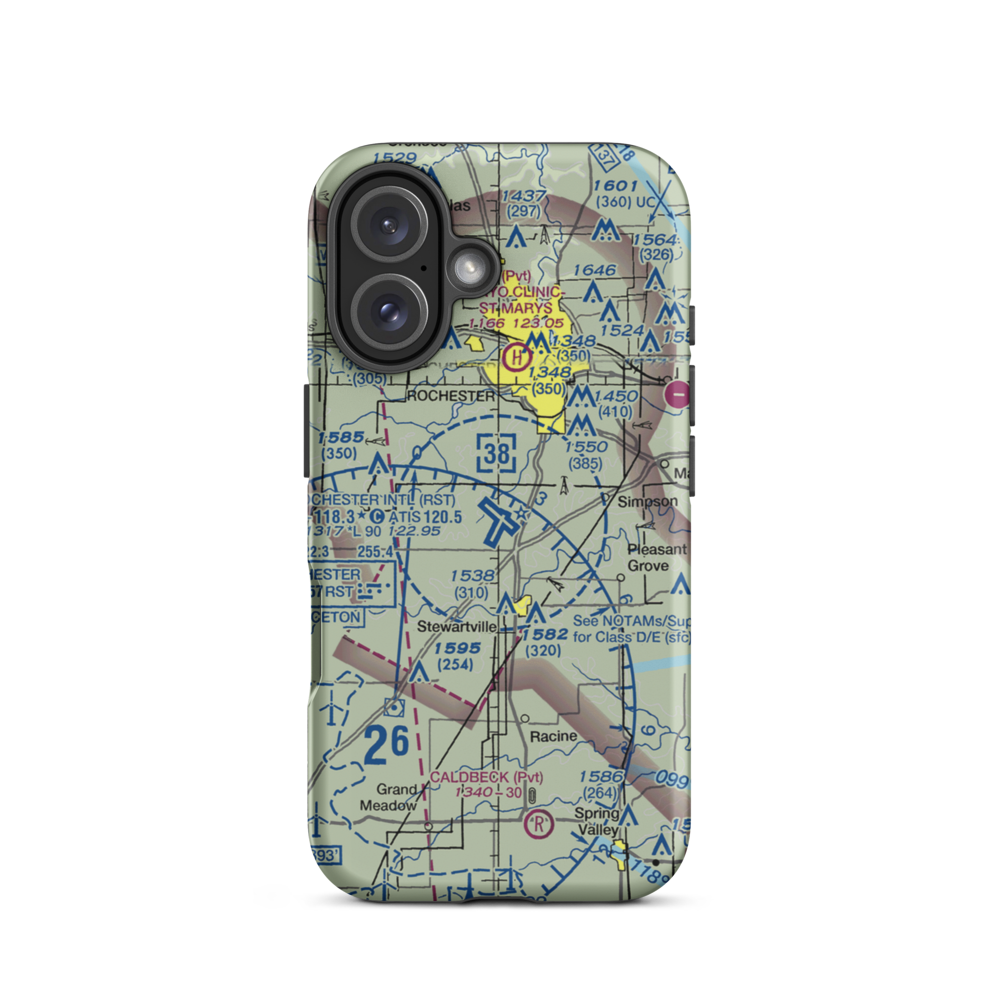 Rochester International Airport (RST) VFR Sectional  Tough iPhone Case iPhone 16 model shown