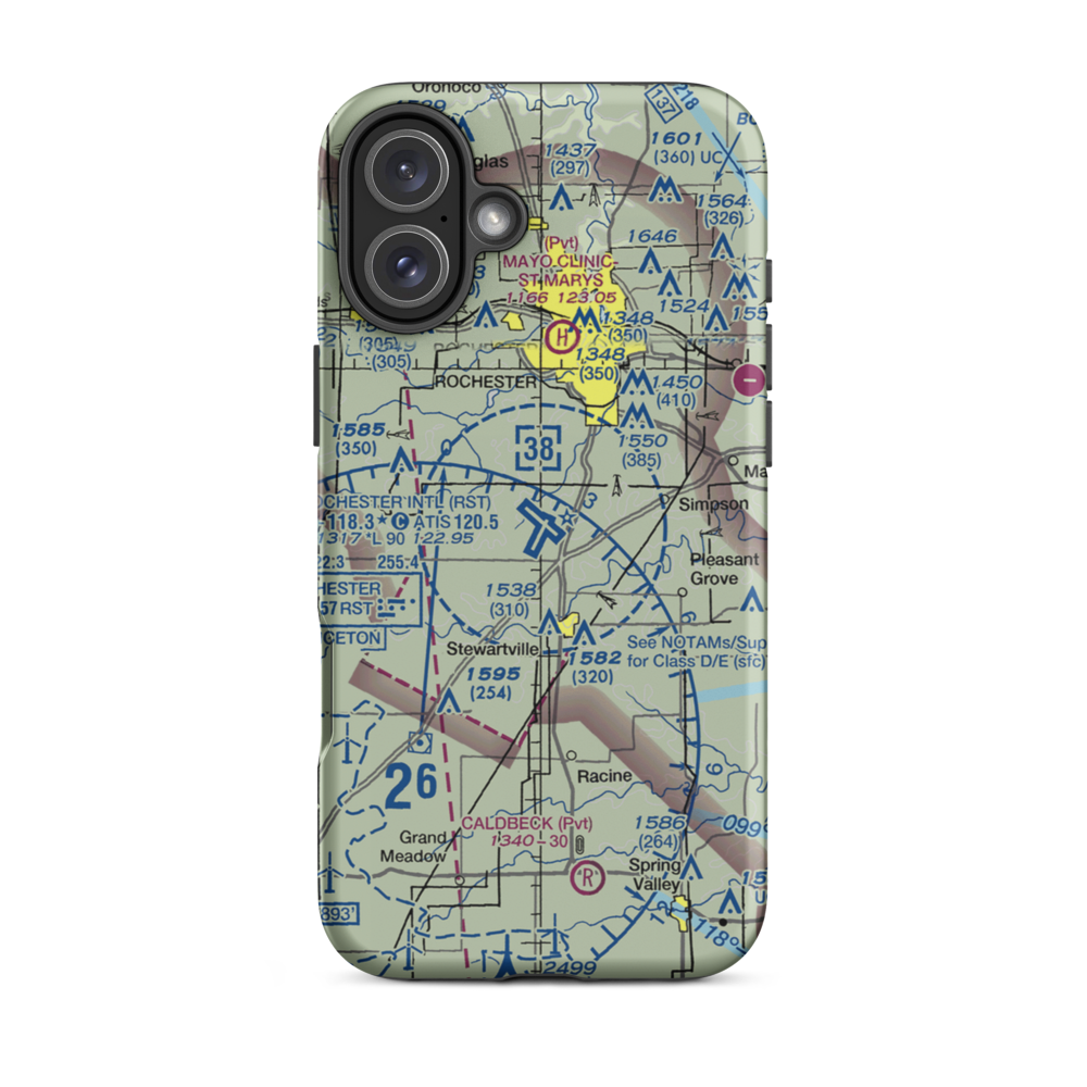 Rochester International Airport (RST) VFR Sectional  Tough iPhone Case iPhone 16 Plus model shown