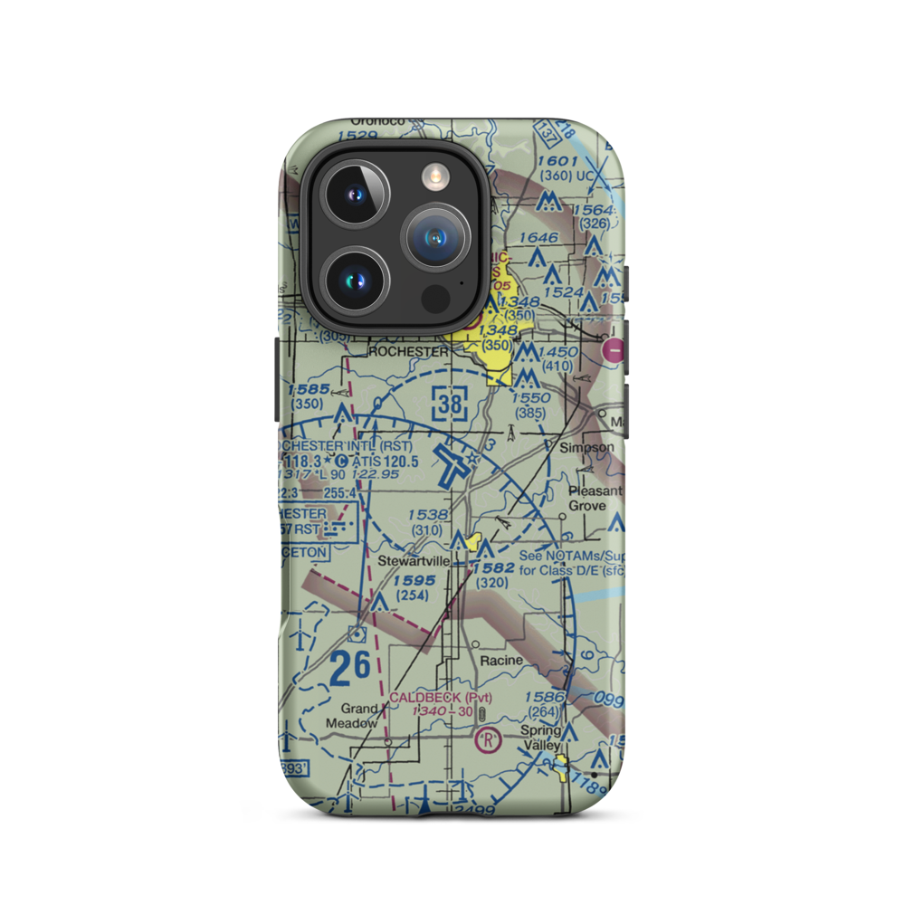 Rochester International Airport (RST) VFR Sectional  Tough iPhone Case iPhone 16 Pro model shown