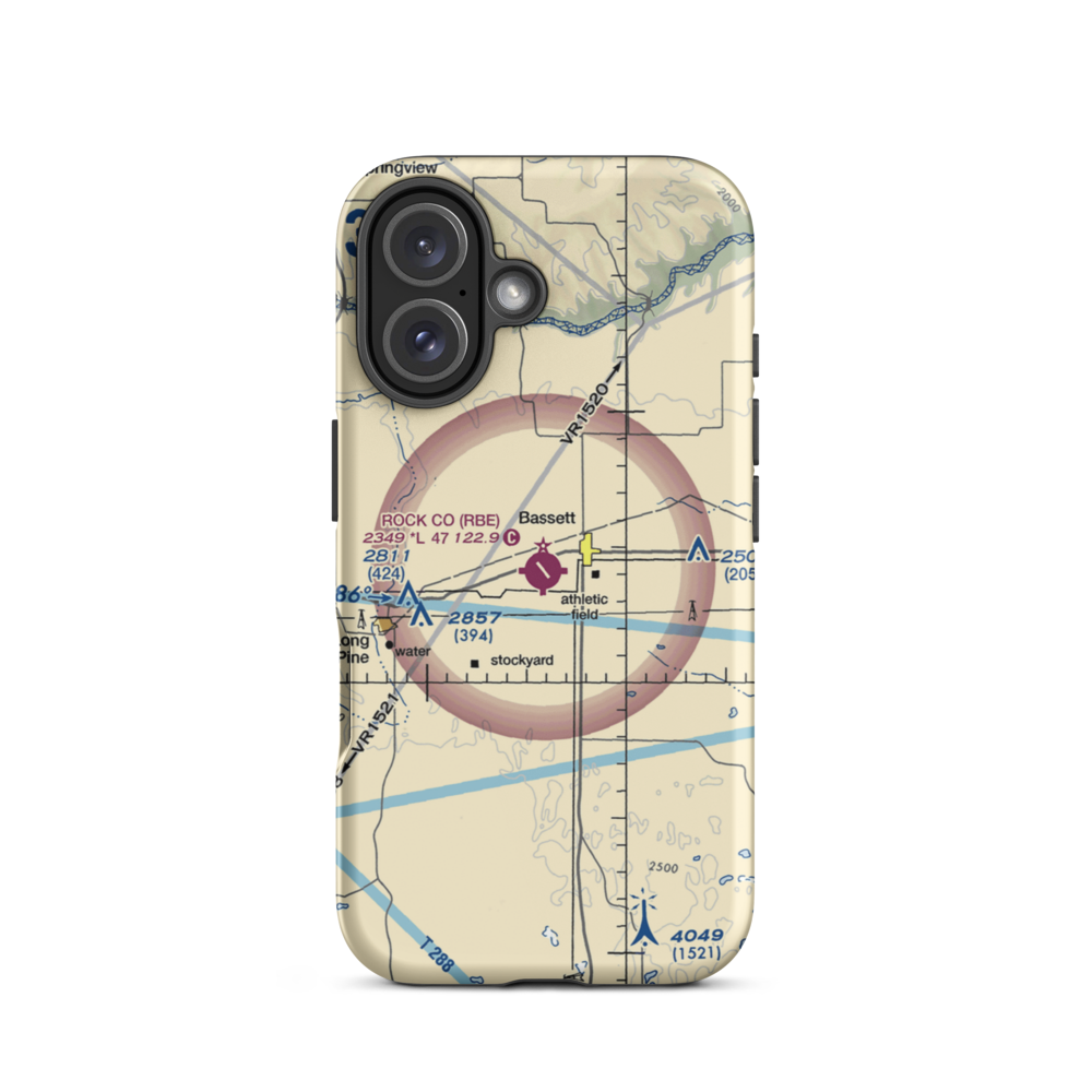 Rock County Airport (RBE) VFR Sectional  Tough iPhone Case iPhone 16 model shown