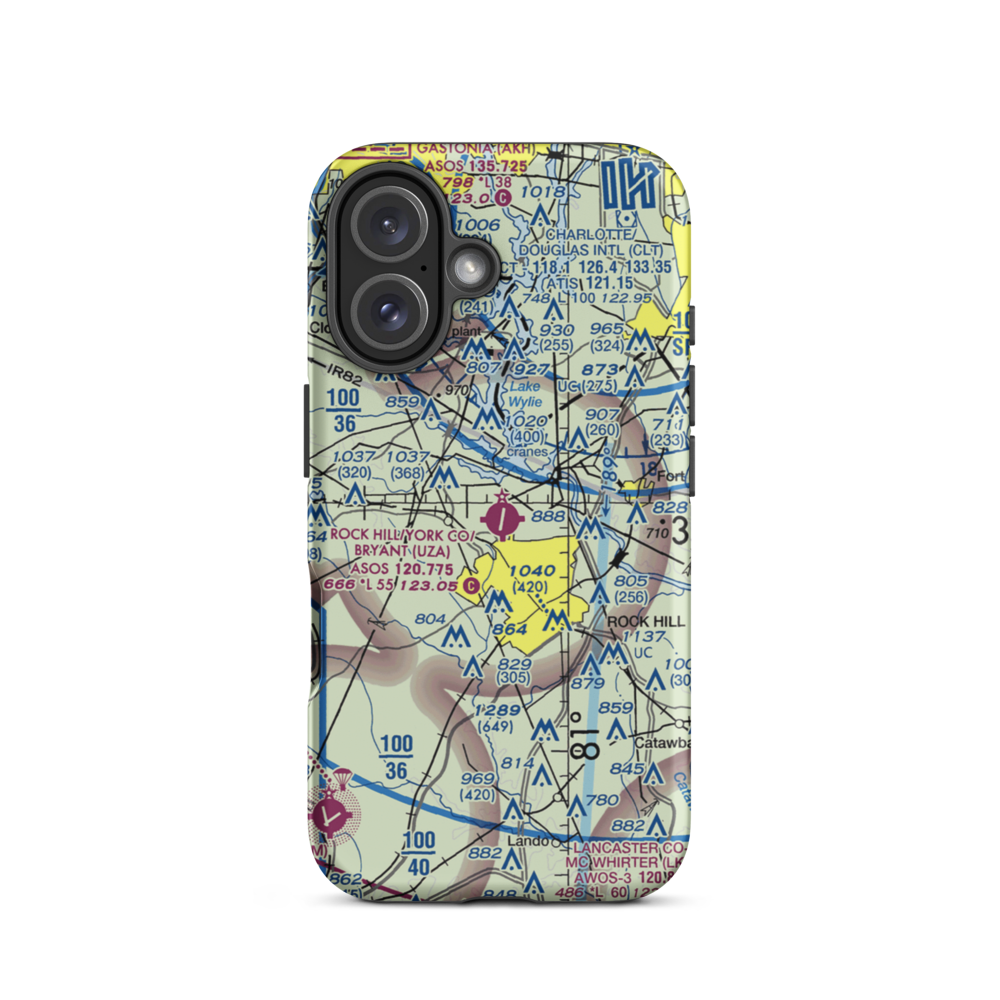 Rock Hill - York County Airport (UZA) VFR Sectional  Tough iPhone Case iPhone 16 model shown