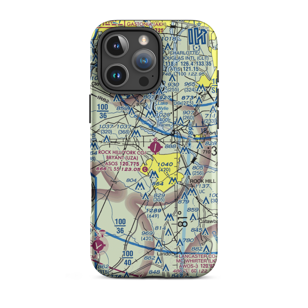 Rock Hill - York County Airport (UZA) VFR Sectional  Tough iPhone Case iPhone 16 Pro Max model shown