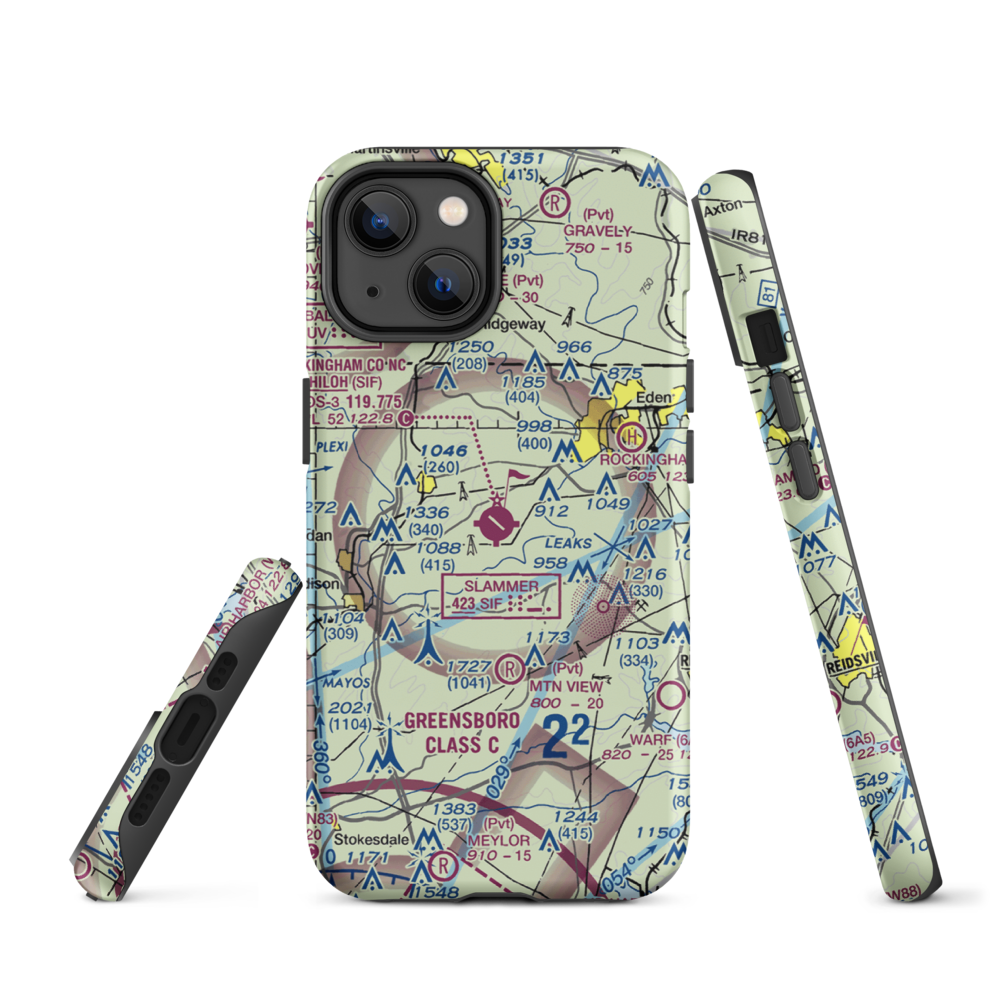 Rockingham County NC Shiloh Airport (SIF) VFR Sectional  Tough iPhone Case iPhone 14 model shown