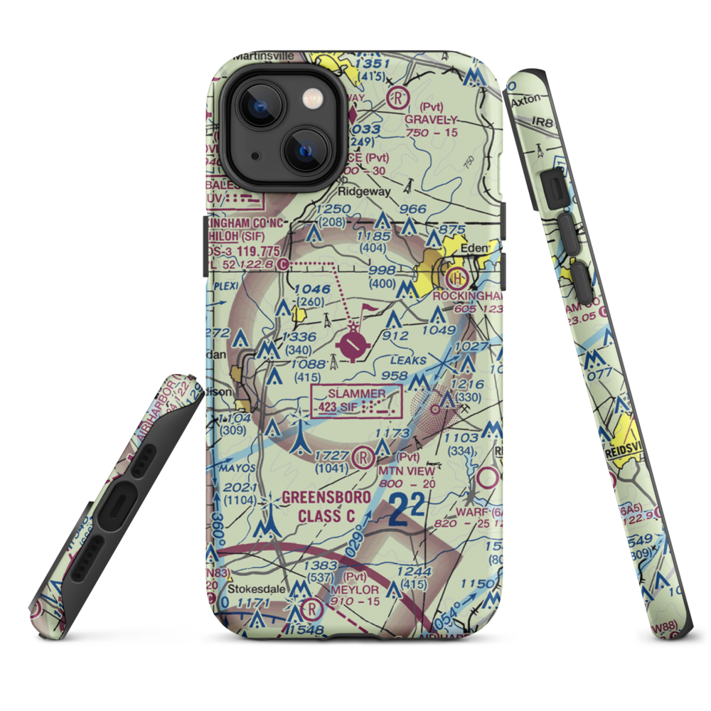 Rockingham County NC Shiloh Airport (SIF) VFR Sectional  Tough iPhone Case iPhone 14 Plus model shown
