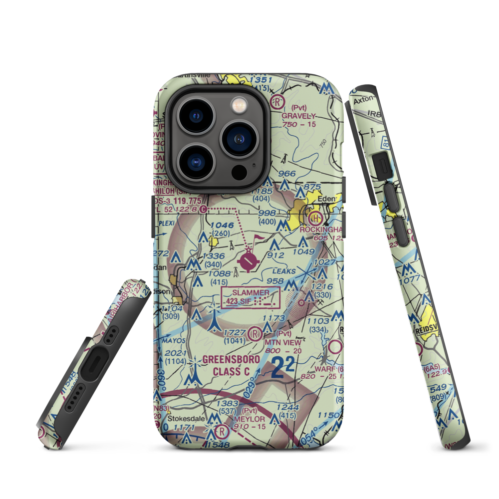 Rockingham County NC Shiloh Airport (SIF) VFR Sectional  Tough iPhone Case iPhone 14 Pro model shown