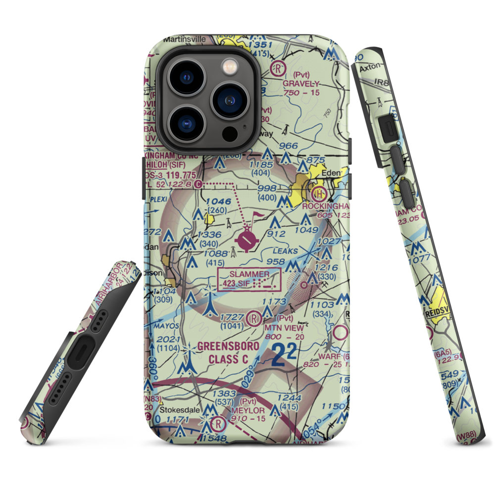 Rockingham County NC Shiloh Airport (SIF) VFR Sectional  Tough iPhone Case iPhone 14 Pro Max model shown