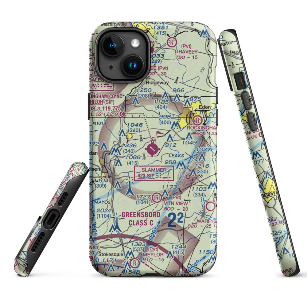 Rockingham County NC Shiloh Airport (SIF) VFR Sectional  Tough iPhone Case iPhone 15 Plus model shown