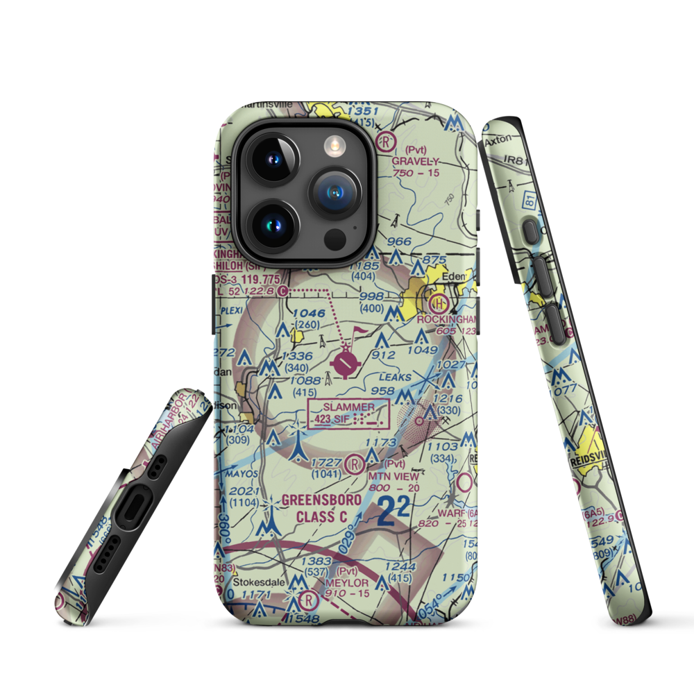 Rockingham County NC Shiloh Airport (SIF) VFR Sectional  Tough iPhone Case iPhone 15 Pro model shown