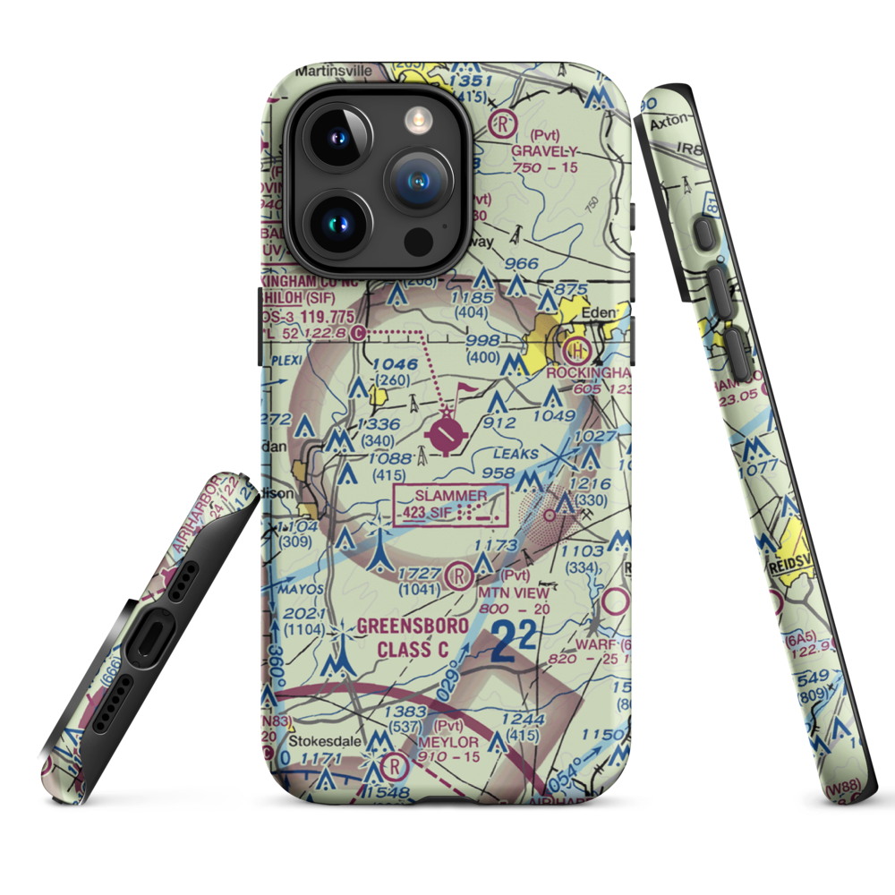 Rockingham County NC Shiloh Airport (SIF) VFR Sectional  Tough iPhone Case iPhone 15 Pro Max model shown