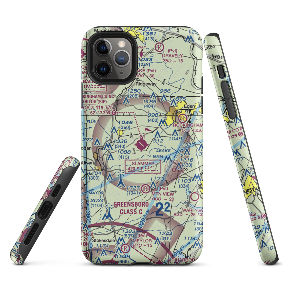 Rockingham County NC Shiloh Airport (SIF) VFR Sectional  Tough iPhone Case iPhone 11 Pro Max model shown