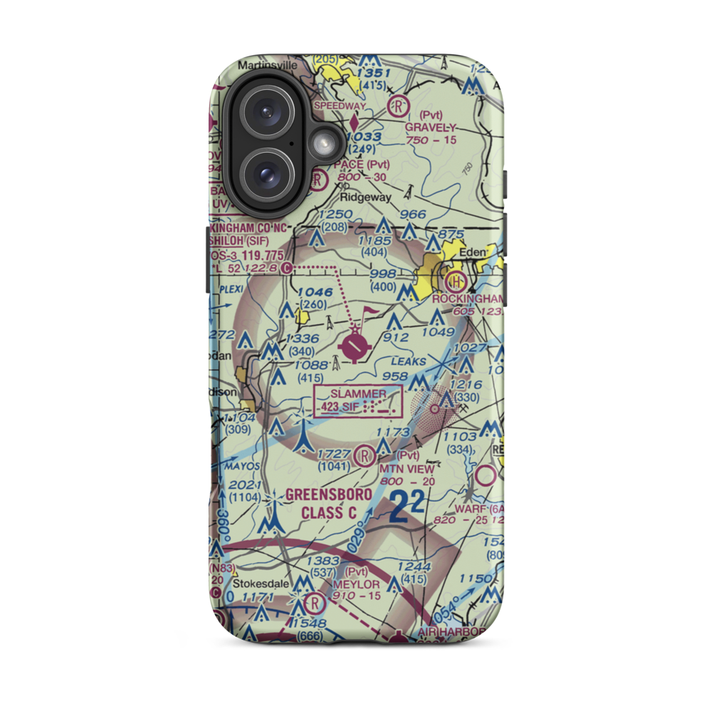Rockingham County NC Shiloh Airport (SIF) VFR Sectional  Tough iPhone Case iPhone 16 Plus model shown