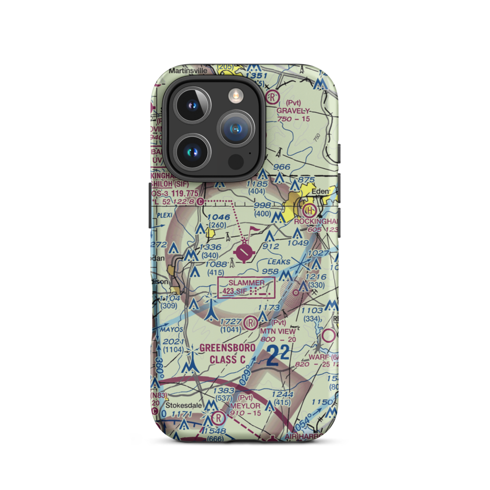 Rockingham County NC Shiloh Airport (SIF) VFR Sectional  Tough iPhone Case iPhone 16 Pro model shown