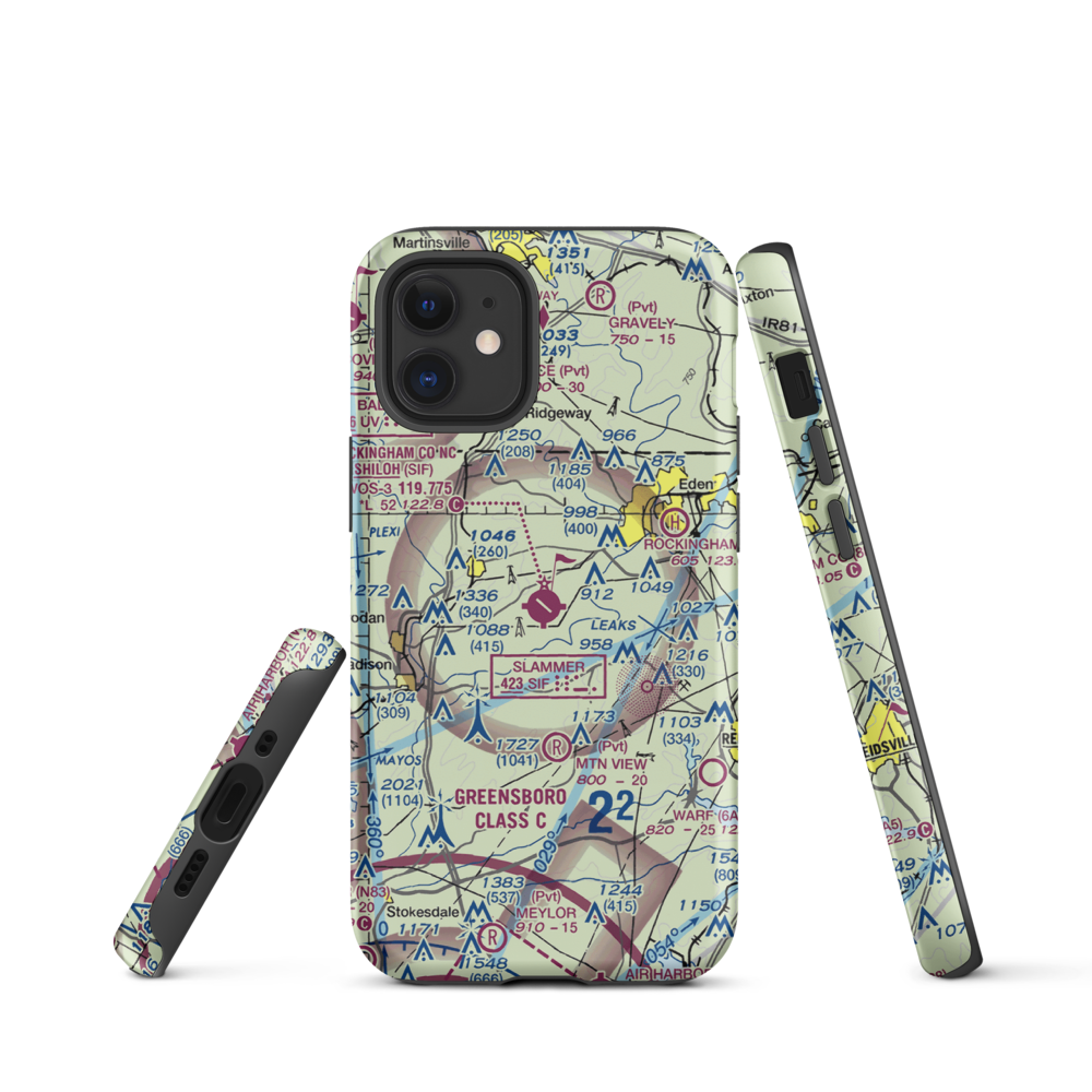 Rockingham County NC Shiloh Airport (SIF) VFR Sectional  Tough iPhone Case iPhone 12 mini model shown