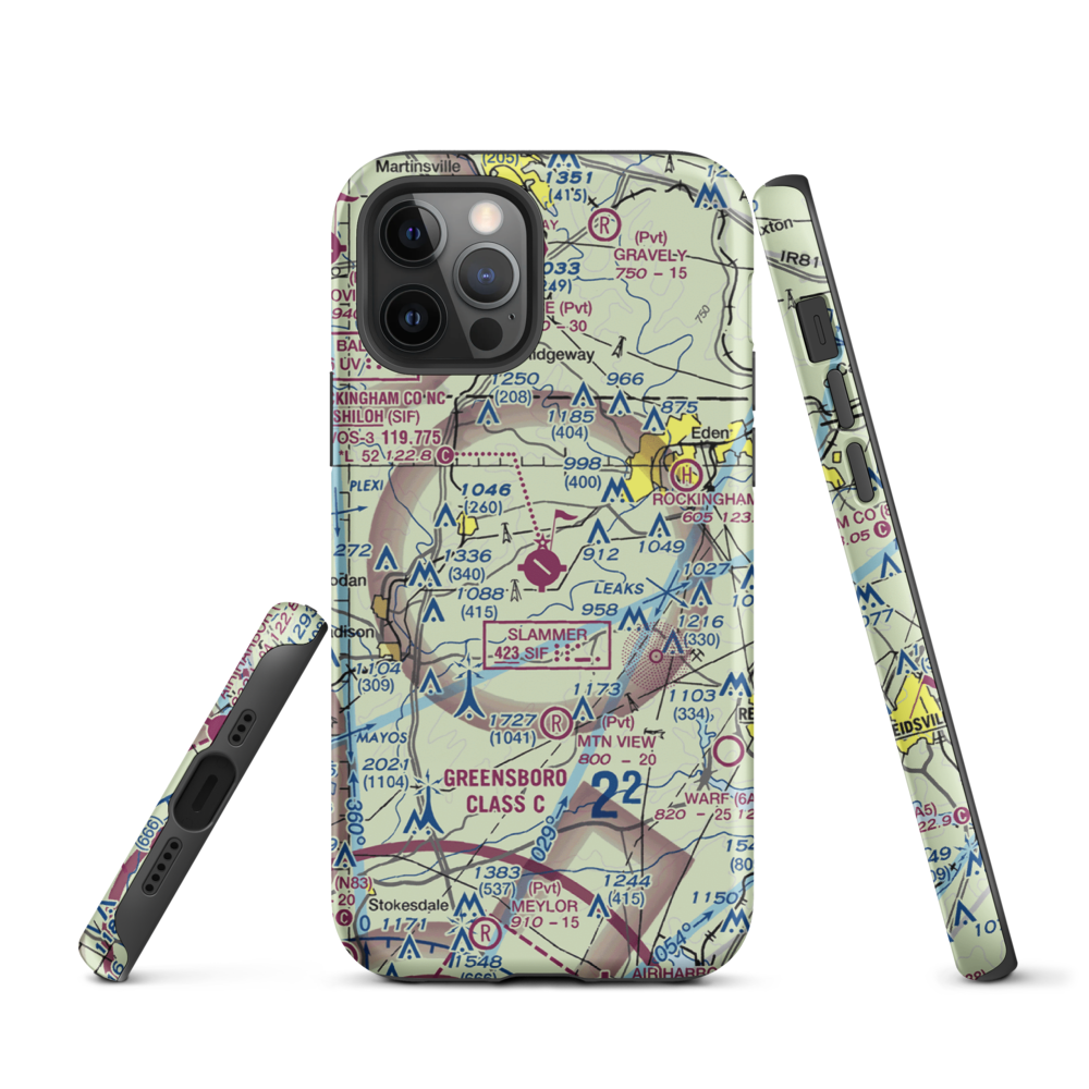 Rockingham County NC Shiloh Airport (SIF) VFR Sectional  Tough iPhone Case iPhone 12 Pro model shown