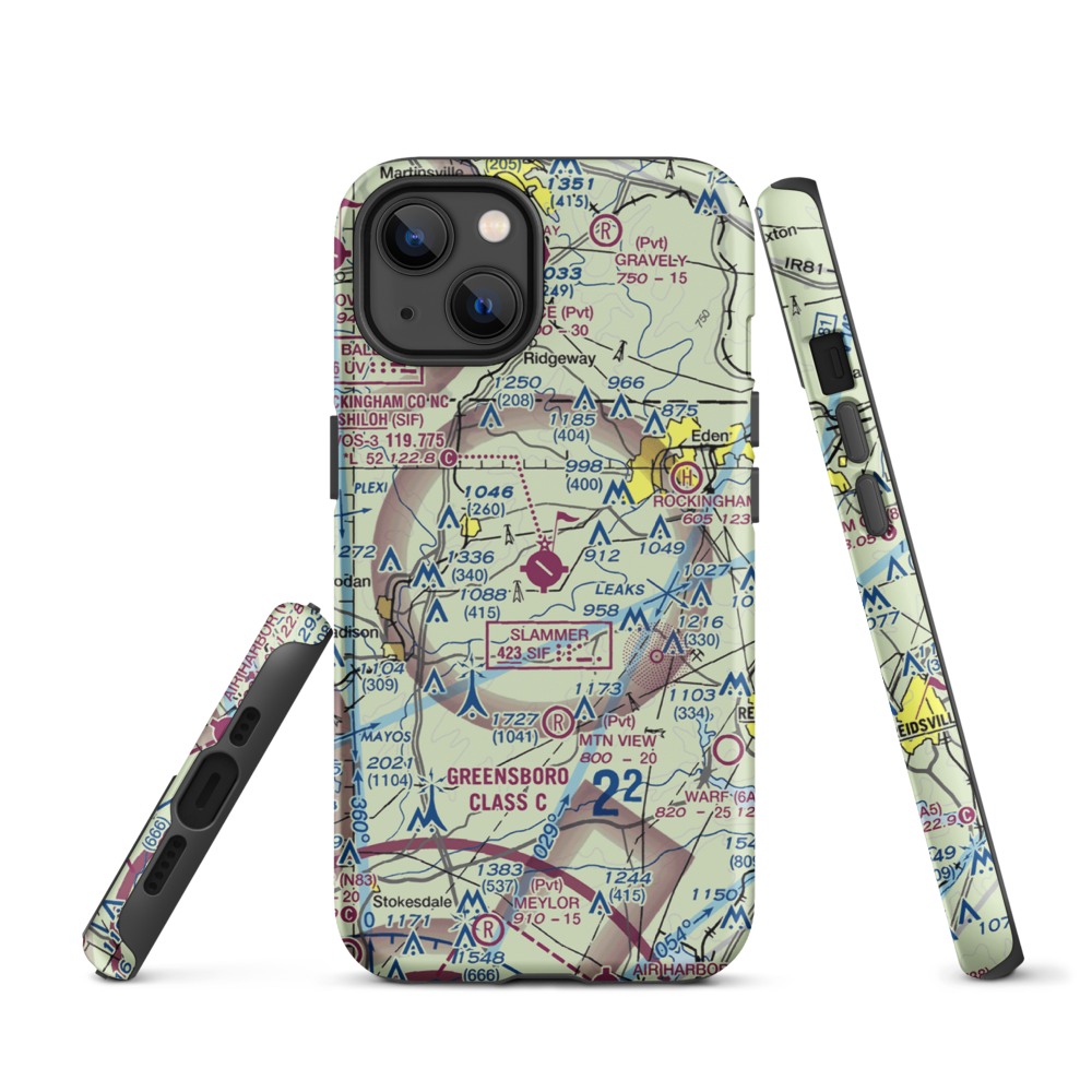 Rockingham County NC Shiloh Airport (SIF) VFR Sectional  Tough iPhone Case iPhone 13 model shown