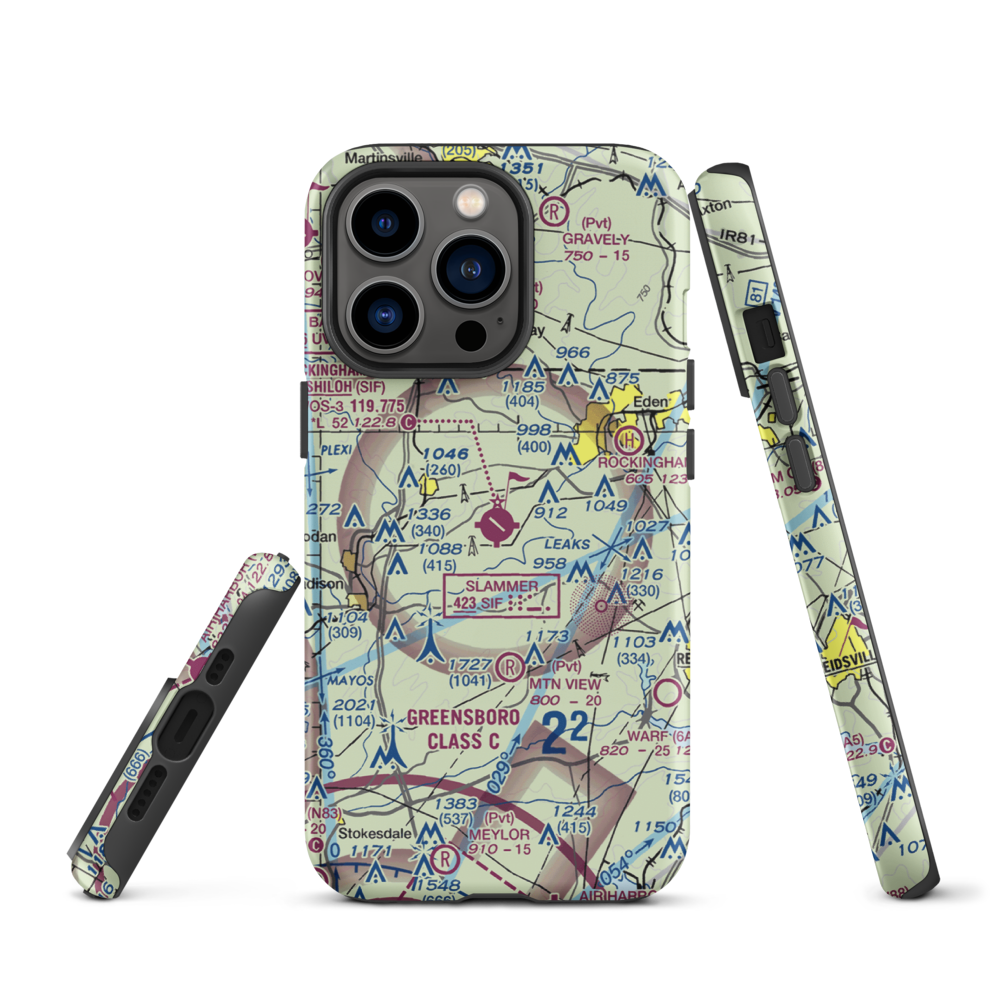 Rockingham County NC Shiloh Airport (SIF) VFR Sectional  Tough iPhone Case iPhone 13 Pro model shown