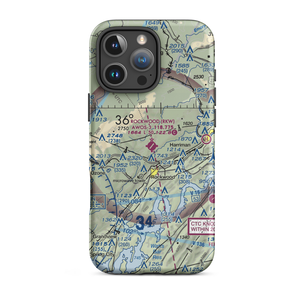 Rockwood Municipal Airport (RKW) VFR Sectional  Tough iPhone Case iPhone 16 Pro Max model shown