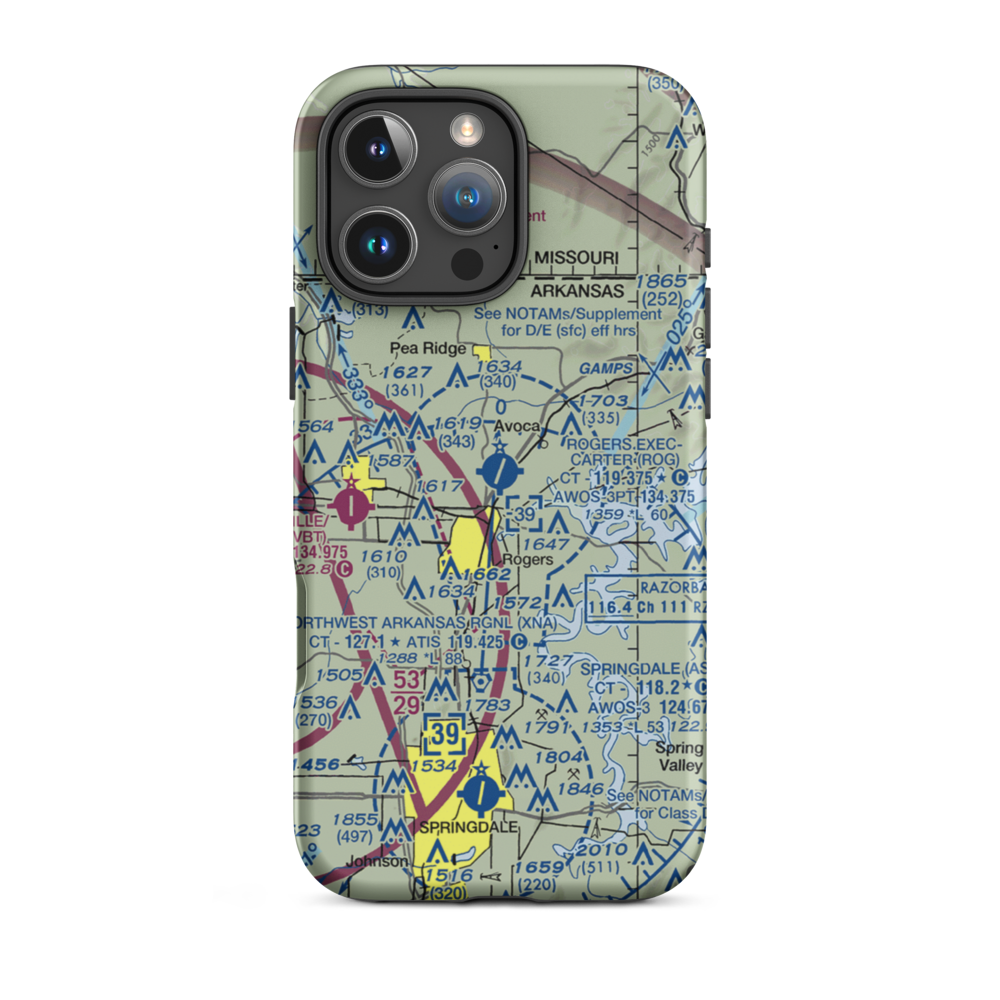 Rogers Municipal Airport-Carter Field (ROG) VFR Sectional  Tough iPhone Case iPhone 16 Pro Max model shown