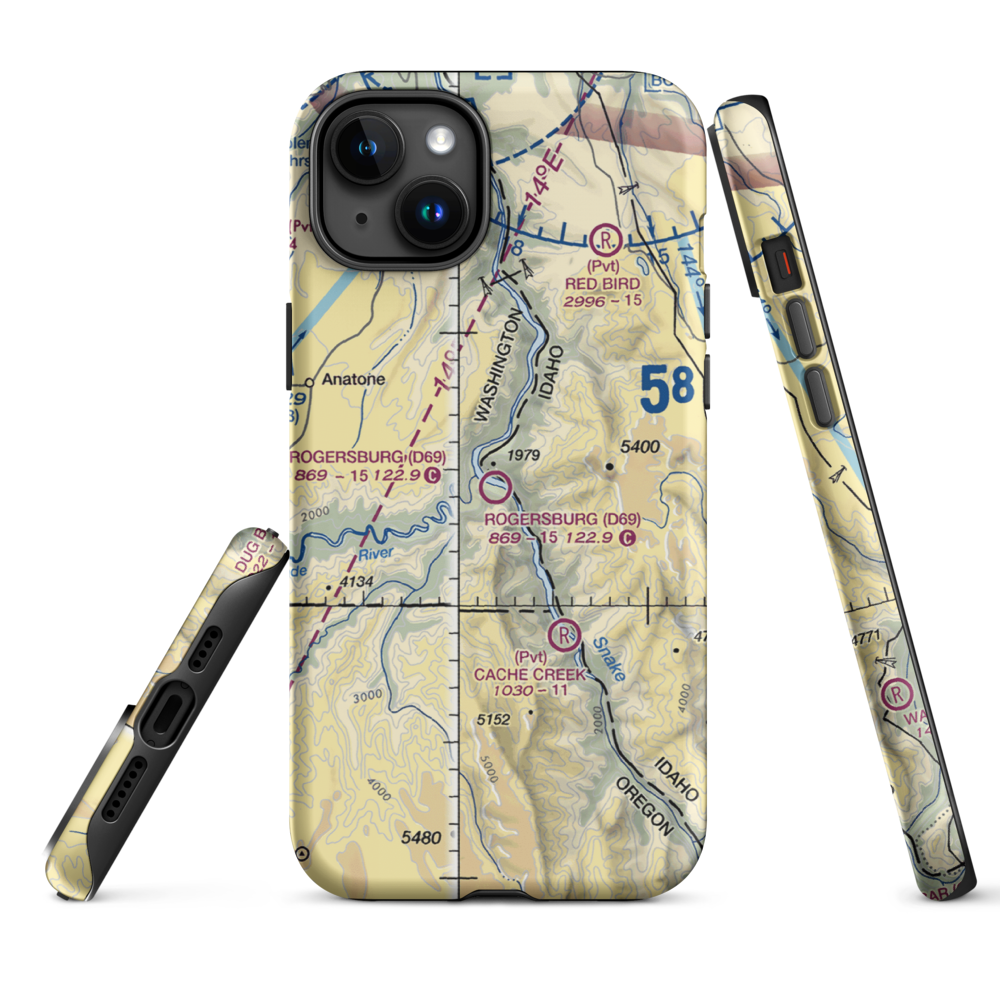 Rogersburg Airport (D69) VFR Sectional  Tough iPhone Case iPhone 15 Plus model shown