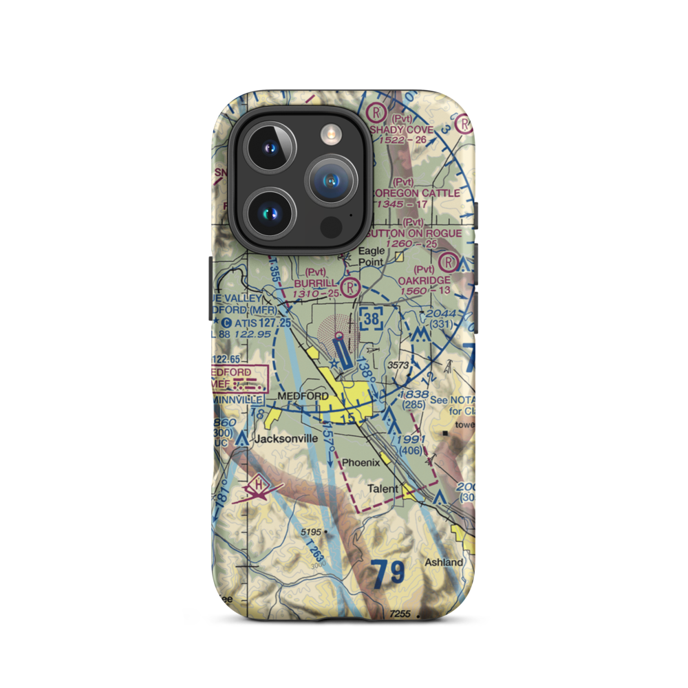 Rogue Valley International Medford Airport (MFR) VFR Sectional  Tough iPhone Case iPhone 16 Pro model shown