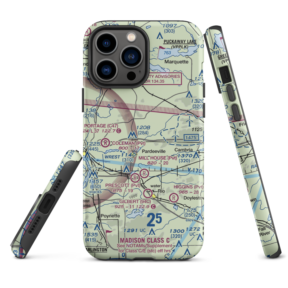 Rohde's Airport (US-0129) VFR Sectional  Tough iPhone Case iPhone 13 Pro Max model shown