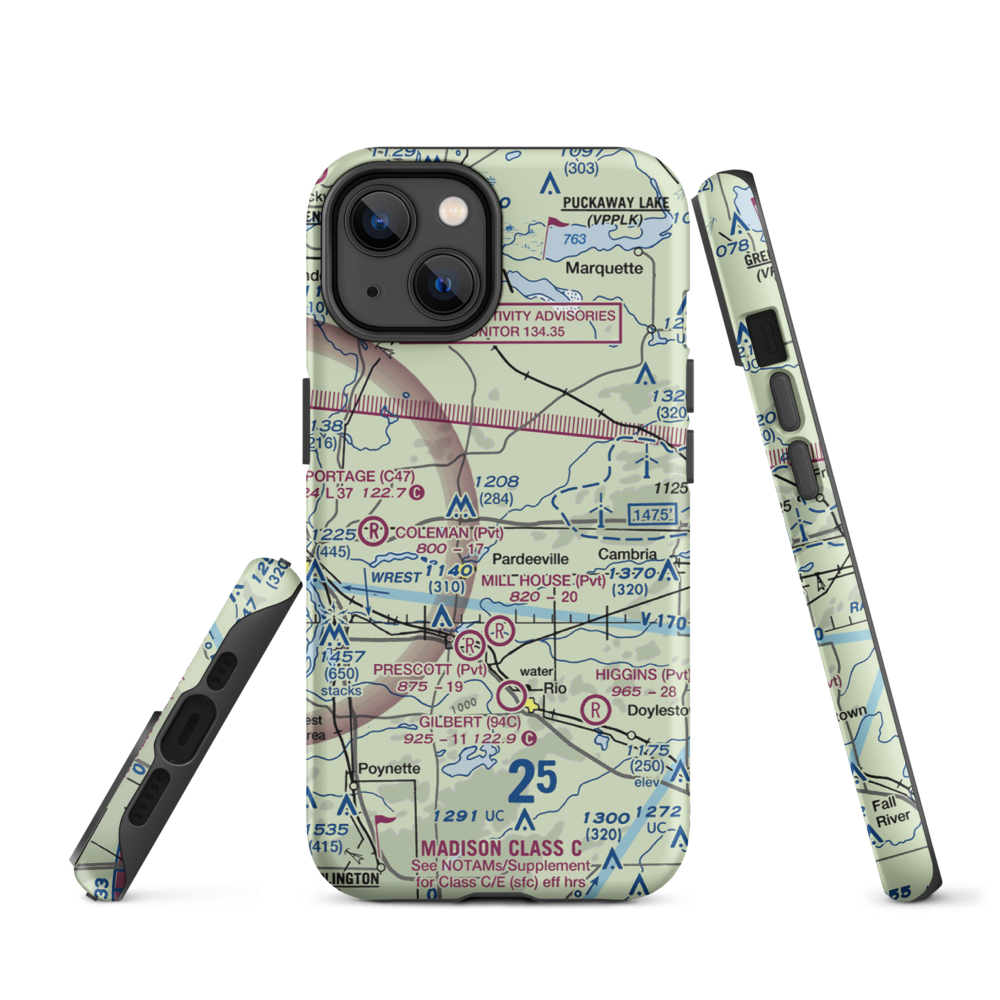Rohde's Airport (US-0129) VFR Sectional  Tough iPhone Case iPhone 14 model shown