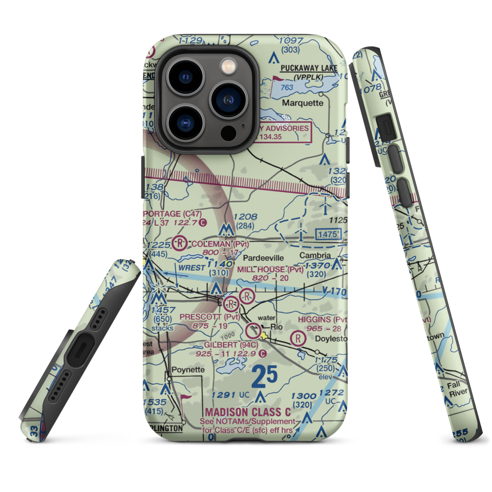 Rohde's Airport (US-0129) VFR Sectional  Tough iPhone Case iPhone 14 Pro Max model shown