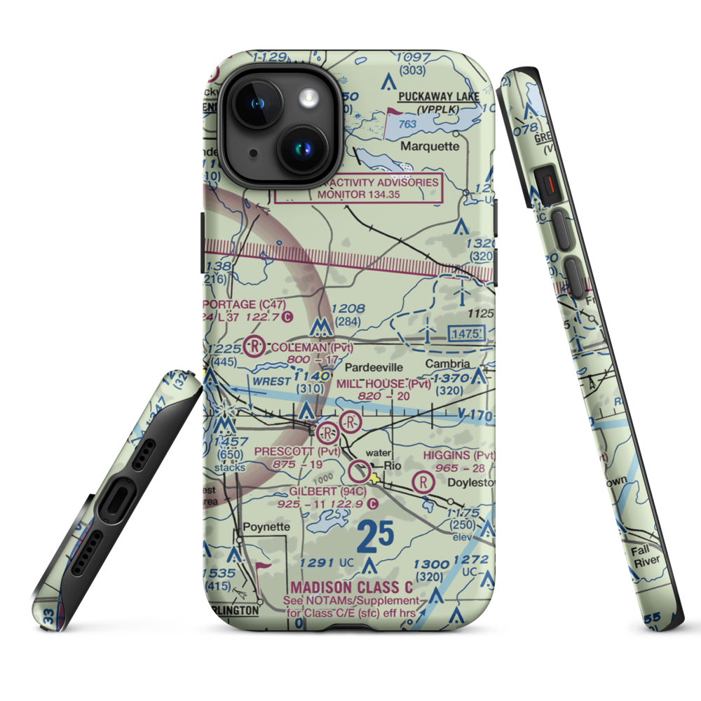 Rohde's Airport (US-0129) VFR Sectional  Tough iPhone Case iPhone 15 Plus model shown