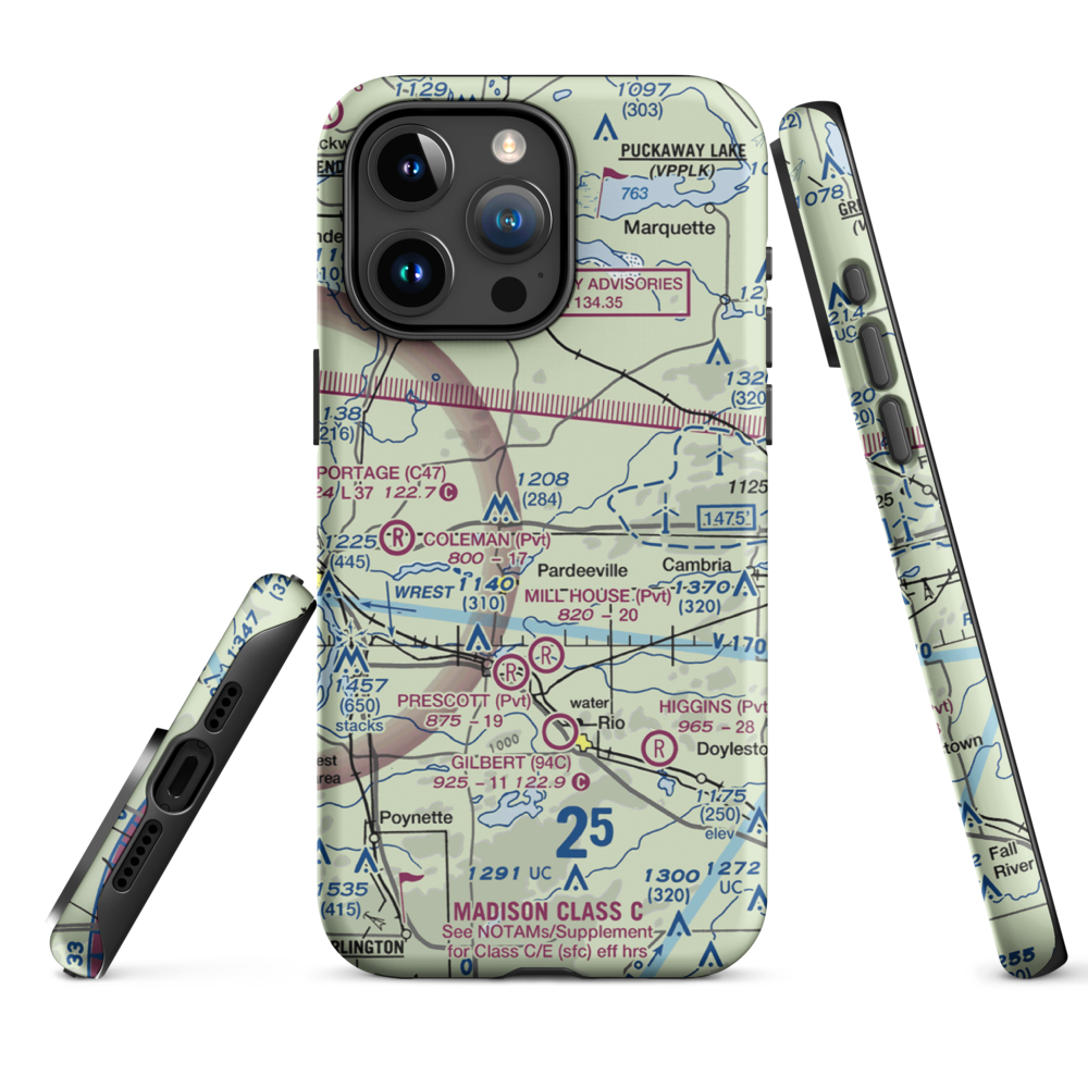 Rohde's Airport (US-0129) VFR Sectional  Tough iPhone Case iPhone 15 Pro Max model shown