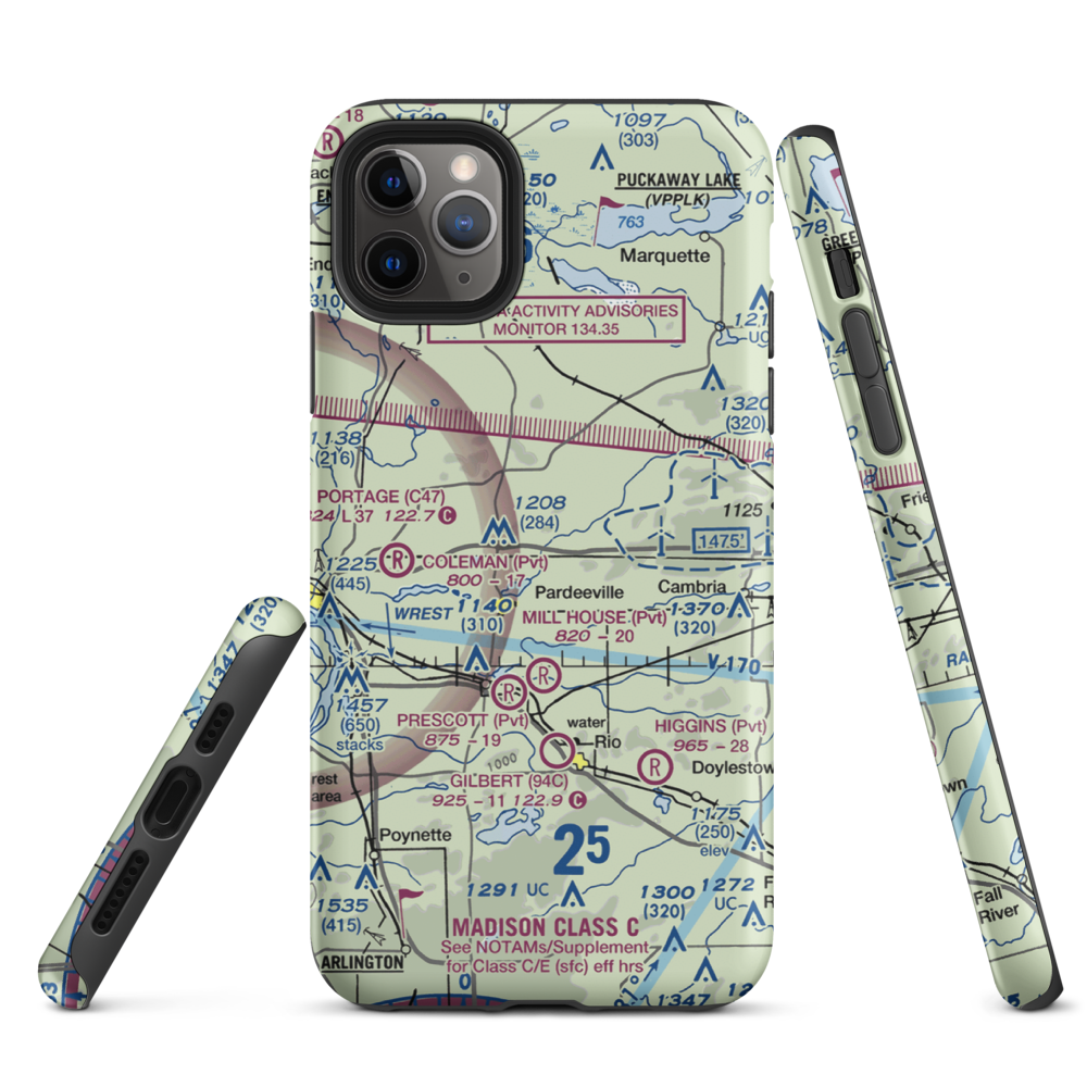 Rohde's Airport (US-0129) VFR Sectional  Tough iPhone Case iPhone 11 Pro Max model shown