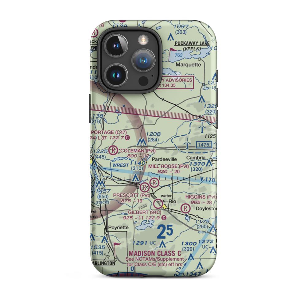 Rohde's Airport (US-0129) VFR Sectional  Tough iPhone Case iPhone 16 Pro Max model shown