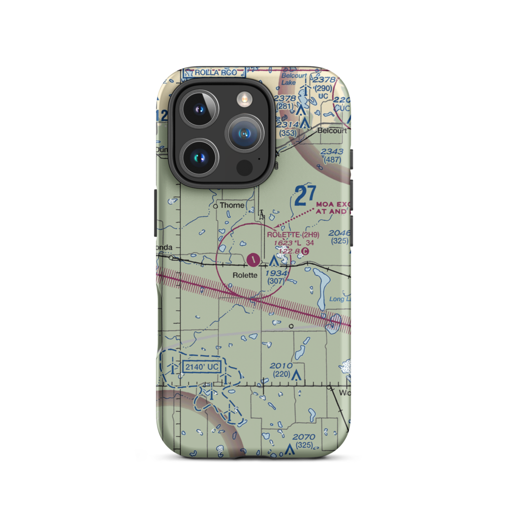 Rolette Airport (2H9) VFR Sectional  Tough iPhone Case iPhone 16 Pro model shown