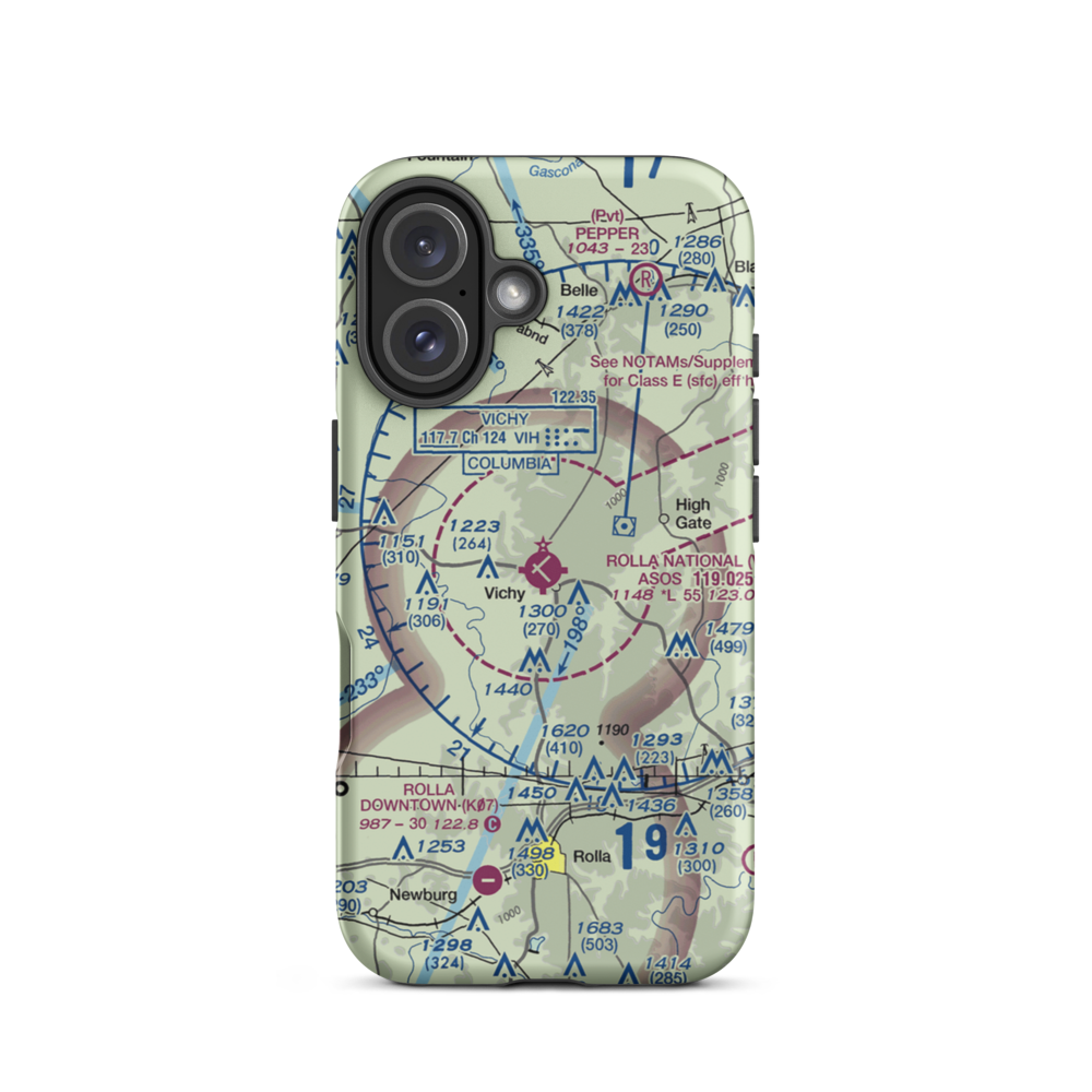 Rolla National Airport (VIH) VFR Sectional  Tough iPhone Case iPhone 16 model shown