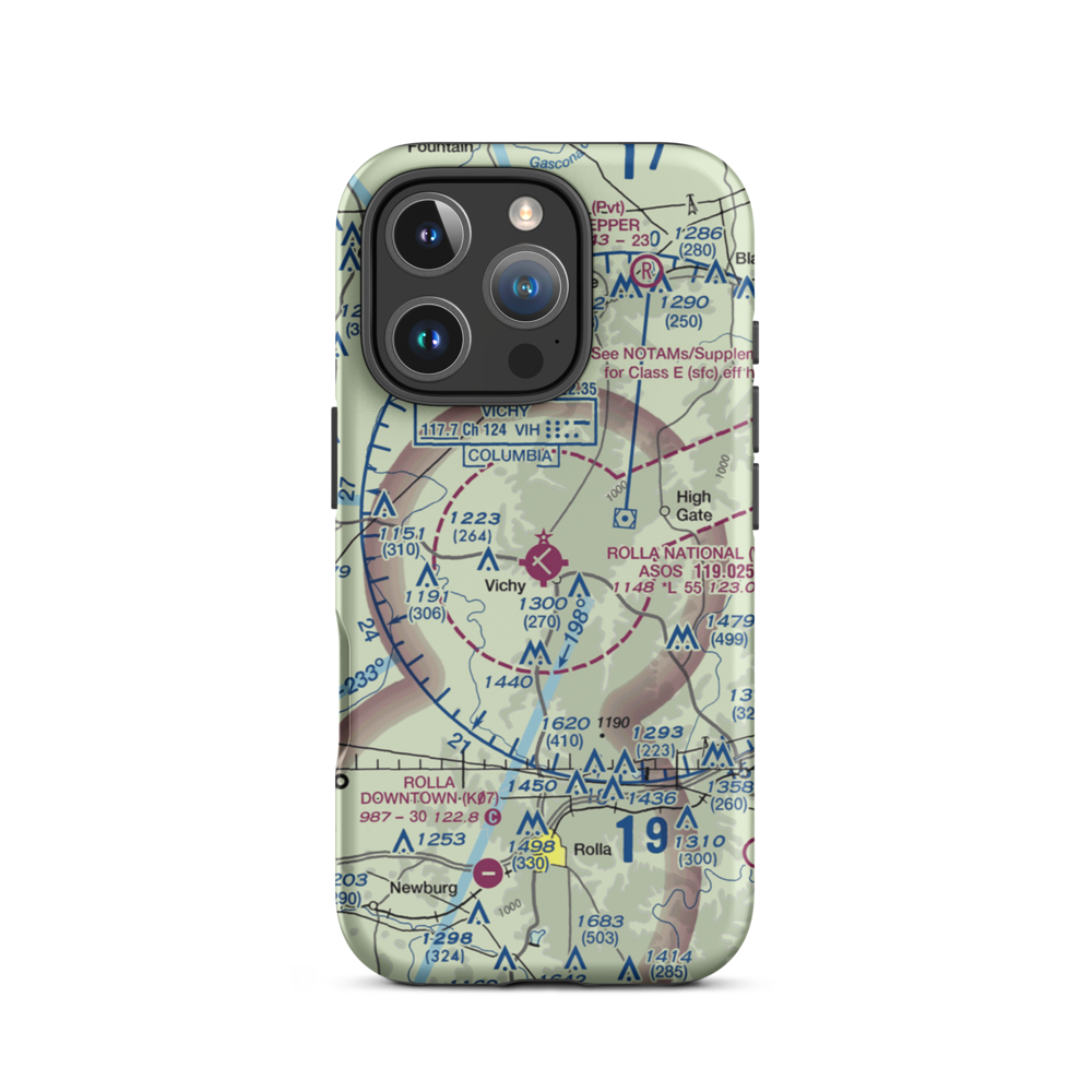 Rolla National Airport (VIH) VFR Sectional  Tough iPhone Case iPhone 16 Pro model shown