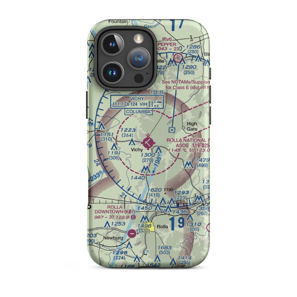 Rolla National Airport (VIH) VFR Sectional  Tough iPhone Case iPhone 16 Pro Max model shown