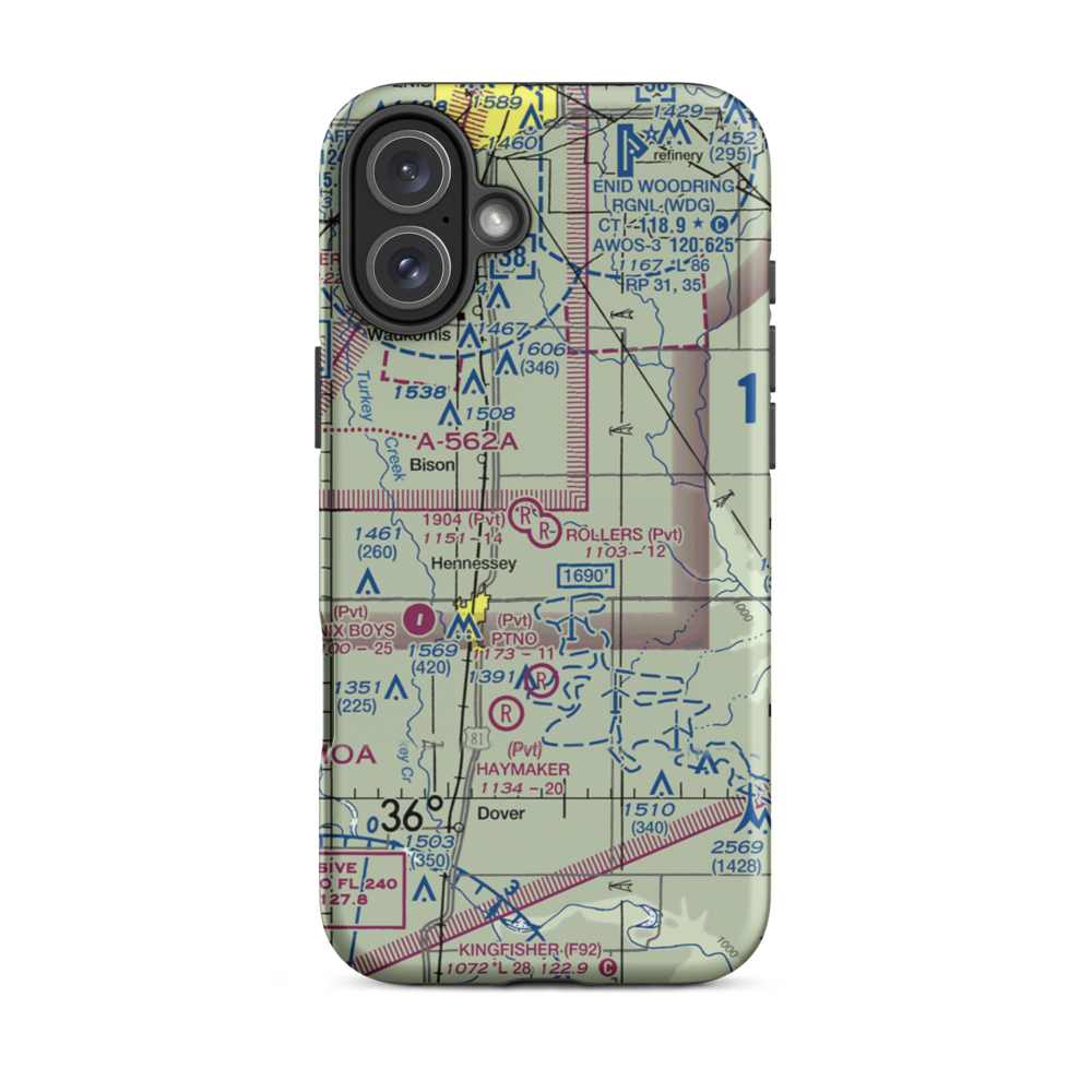 Rollers Airport (OK48) VFR Sectional  Tough iPhone Case iPhone 16 Plus model shown