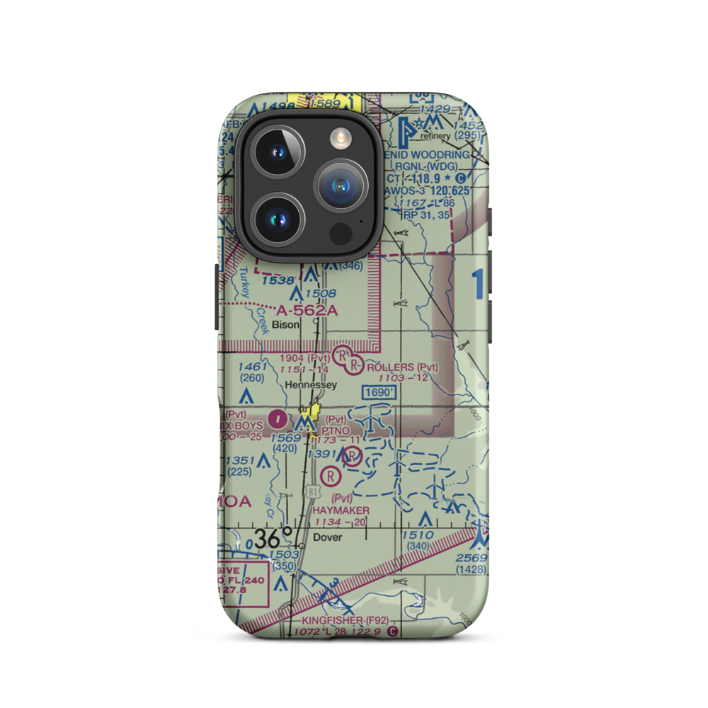 Rollers Airport (OK48) VFR Sectional  Tough iPhone Case iPhone 16 Pro model shown